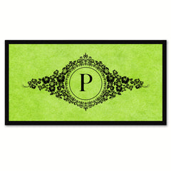 Alphabet Letter P Green Canvas Print, Black Custom Frame