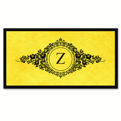 Alphabet Letter Z Yellow Canvas Print, Black Custom Frame