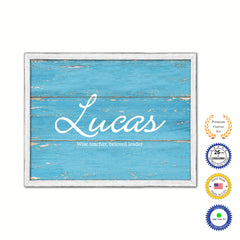 Lucas Name Plate White Wash Wood Frame Canvas Print Boutique Cottage Decor Shabby Chic