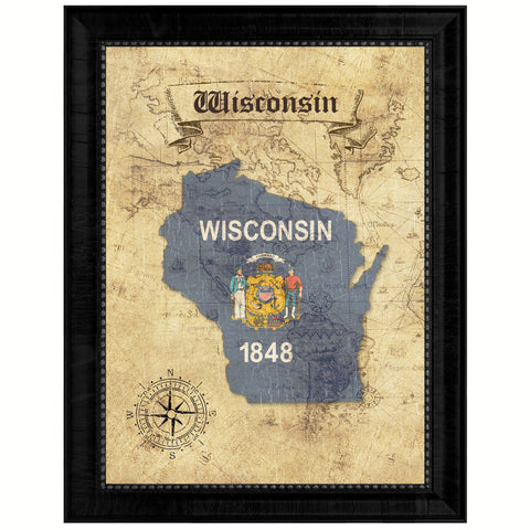 Wisconsin State Flag Vintage Canvas Print with Black Picture Frame Home DecorWall Art Collectible Decoration Artwork Gifts