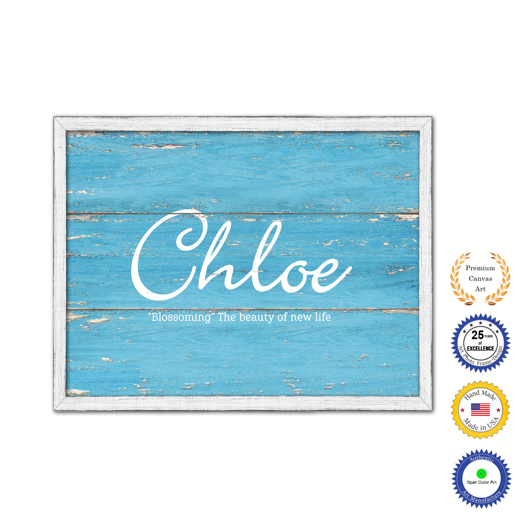Chloe Name Plate White Wash Wood Frame Canvas Print Boutique Cottage Decor Shabby Chic
