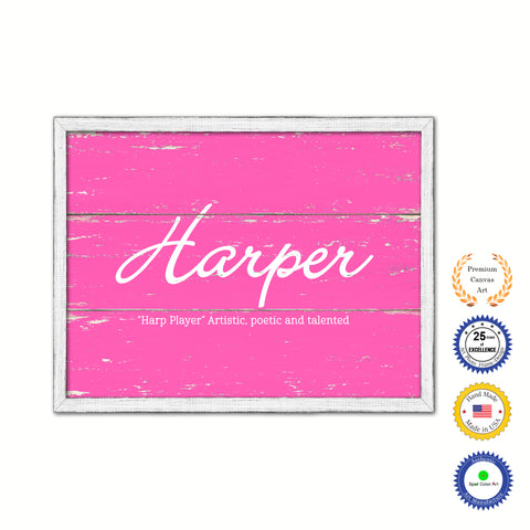Harper Name Plate White Wash Wood Frame Canvas Print Boutique Cottage Decor Shabby Chic