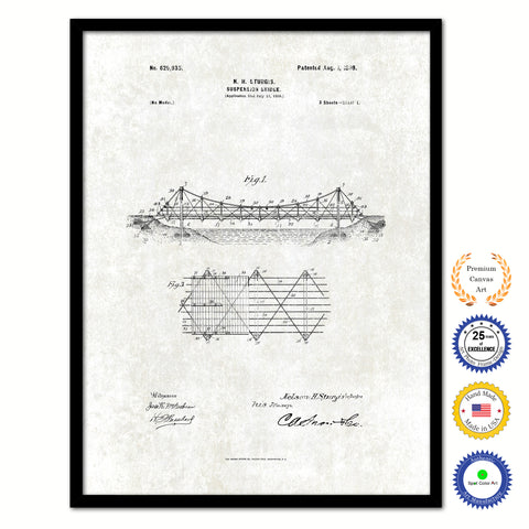 1899 Suspension Bridge Vintage Patent Artwork Black Framed Canvas Print Home Office Decor Great Gift for Engineers Architects Construction Workers