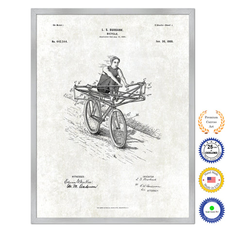 1900 Bicycle Old Patent Art Print on Canvas Custom Framed Vintage Home Decor Wall Decoration Great for Gifts