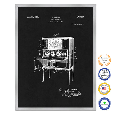 1929 Radio Apparatus Old Patent Art Print on Canvas Custom Framed Vintage Home Decor Wall Decoration Great for Gifts