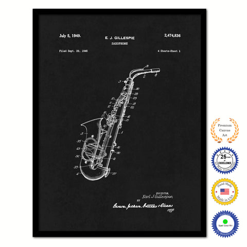1949 Saxophone Old Patent Art Print on Canvas Custom Framed Vintage Home Decor Wall Decoration Great for Gifts