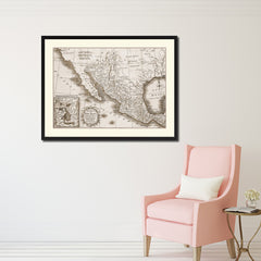 Mexico Vintage Sepia Map Canvas Print, Picture Frame Gifts Home Decor Wall Art Decoration