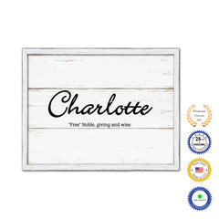 Charlotte Name Plate White Wash Wood Frame Canvas Print Boutique Cottage Decor Shabby Chic