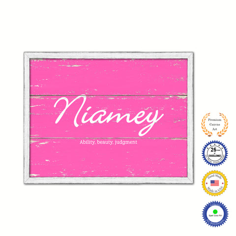 Niamey Name Plate White Wash Wood Frame Canvas Print Boutique Cottage Decor Shabby Chic