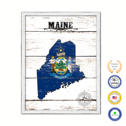 Maine State Vintage Flag Canvas Print with Black Picture Frame Home Decor Man Cave Wall Art Collectible Decoration Artwork Gifts