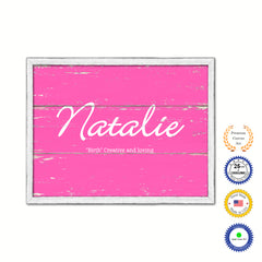 Natalie Name Plate White Wash Wood Frame Canvas Print Boutique Cottage Decor Shabby Chic