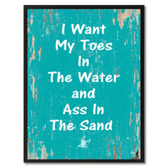 I Want My Toes In The Water  Saying Canvas Print, Black Picture Frame Home Decor Wall Art Gifts