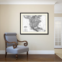 North America Canada Mexico Vintage B&W Map Canvas Print, Picture Frame Home Decor Wall Art Gift Ideas