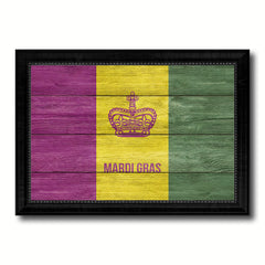 New Orleans Mardi Gras Texture Flag Canvas Print Black Picture Frame