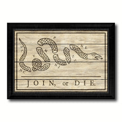 US Join or Die Snake Colonial Revolutionary War Military Flag Texture Canvas Print with Black Picture Frame Gift Ideas Home Decor Wall Art
