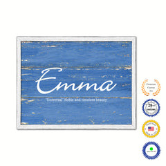 Emma Name Plate White Wash Wood Frame Canvas Print Boutique Cottage Decor Shabby Chic