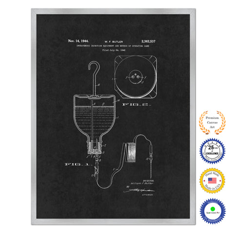 1944 Doctor Intravenous Injection Equipment Antique Patent Artwork Silver Framed Canvas Home Office Decor Great for Doctor Paramedic Surgeon Hospital Medical Student