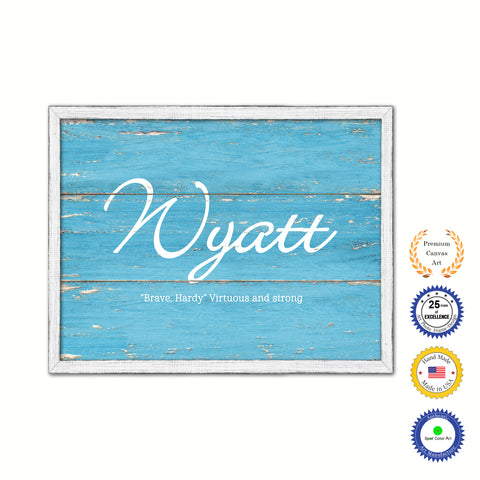Wyatt Name Plate White Wash Wood Frame Canvas Print Boutique Cottage Decor Shabby Chic