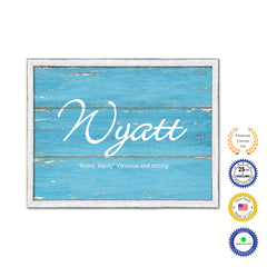 Wyatt Name Plate White Wash Wood Frame Canvas Print Boutique Cottage Decor Shabby Chic