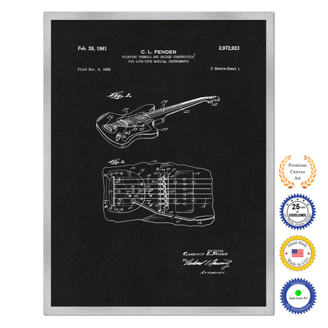 1961 Fender Electric Guitar Tremolo Old Patent Art Print on Canvas Custom Framed Vintage Home Decor Wall Decoration Great for Gifts