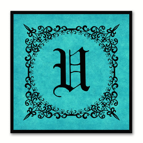 Alphabet U Aqua Canvas Print Black Frame Kids Bedroom Wall Décor Home Art