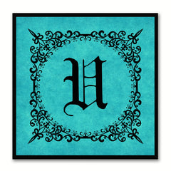 Alphabet U Aqua Canvas Print Black Frame Kids Bedroom Wall Décor Home Art