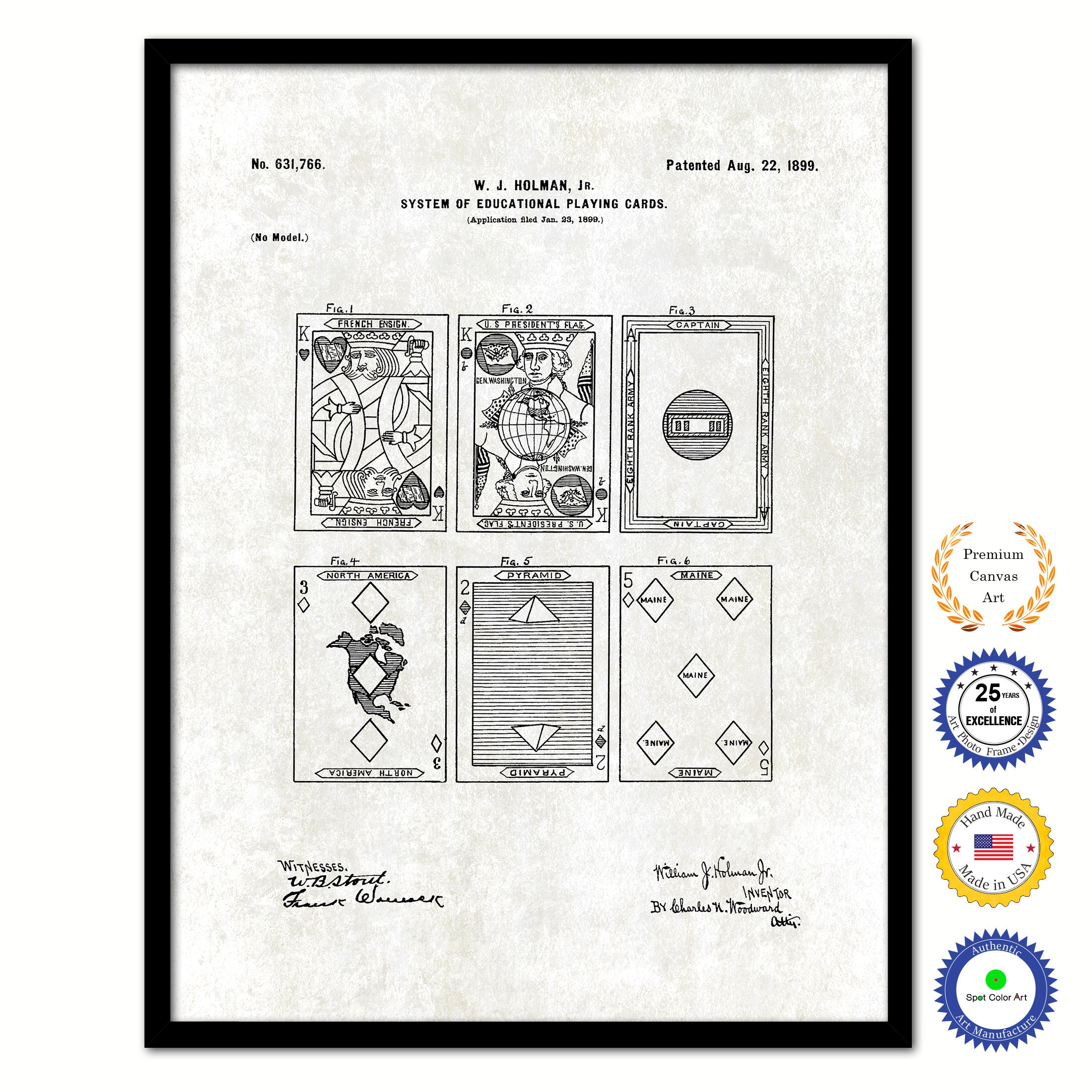 1899 System of Educational Playing Cards Old Patent Art Print on Canvas Custom Framed Vintage Home Decor Wall Decoration Great for Gifts