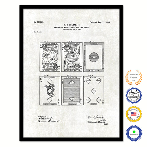 1899 System of Educational Playing Cards Old Patent Art Print on Canvas Custom Framed Vintage Home Decor Wall Decoration Great for Gifts