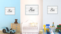 Zoe Name Plate White Wash Wood Frame Canvas Print Boutique Cottage Decor Shabby Chic