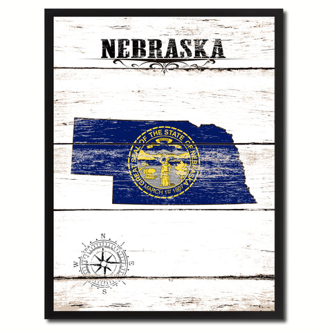 Nebraska State Flag Shabby Chic Gifts Home Decor Wall Art Canvas Print, White Wash Wood Frame