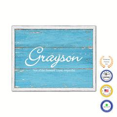 Grayson Name Plate White Wash Wood Frame Canvas Print Boutique Cottage Decor Shabby Chic
