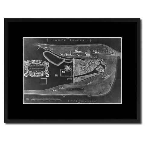 New York Vintage Monochrome Map Canvas Print, Gifts Picture Frames Home Decor Wall Art