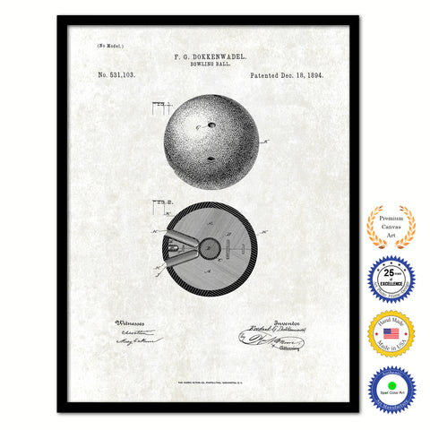 1894 Bowling  Ball Old Patent Art Print on Canvas Custom Framed Vintage Home Decor Wall Decoration Great for Gifts