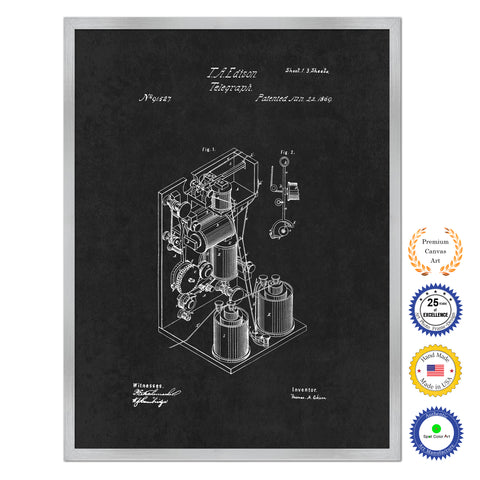 1869 Thomas Edison Telegraph Antique Patent Artwork Silver Framed Canvas Home Office Decor Great for Thomas Edison Lover Electrician Inventor
