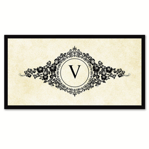 Alphabet Letter V White Canvas Print, Black Custom Frame