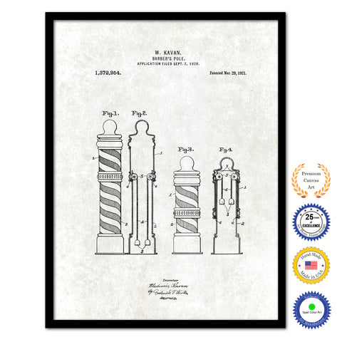 1921 Barber's Pole Vintage Patent Artwork Black Framed Canvas Print Home Office Decor Great Gift for Barber Salon Hair Stylist