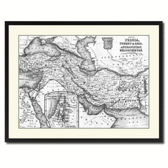 Persia Iraq Iran Afghanistan Vintage B&W Map Canvas Print, Picture Frame Home Decor Wall Art Gift Ideas