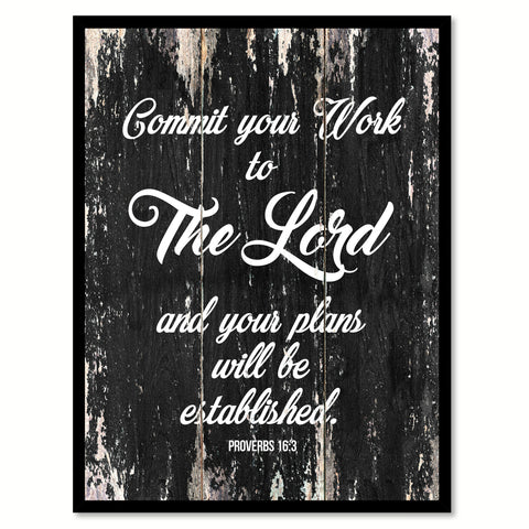 Commit your work to the lord & your plans will be established Proverbs 16-3 Quote Saying Canvas Print with Picture Frame Home Decor Wall Art