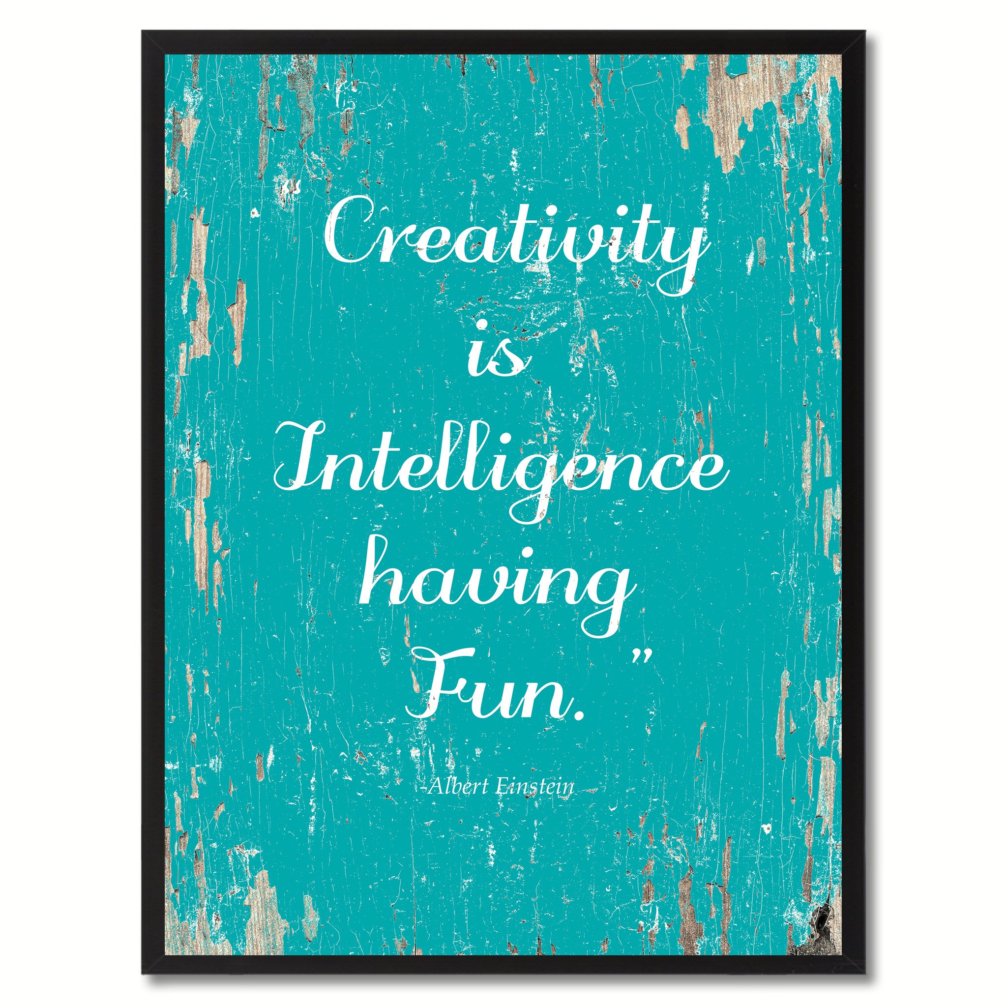Creativity Is Intelligence Having Fun Albert Einstein Saying Motivation Quote Canvas Print, Black Picture Frame Home Decor Wall Art Gifts