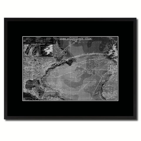 North Atlantic Telegraph Lines Stieler Vintage Monochrome Map Canvas Print, Gifts Picture Frames Home Decor Wall Art