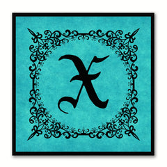 Alphabet X Aqua Canvas Print Black Frame Kids Bedroom Wall Décor Home Art