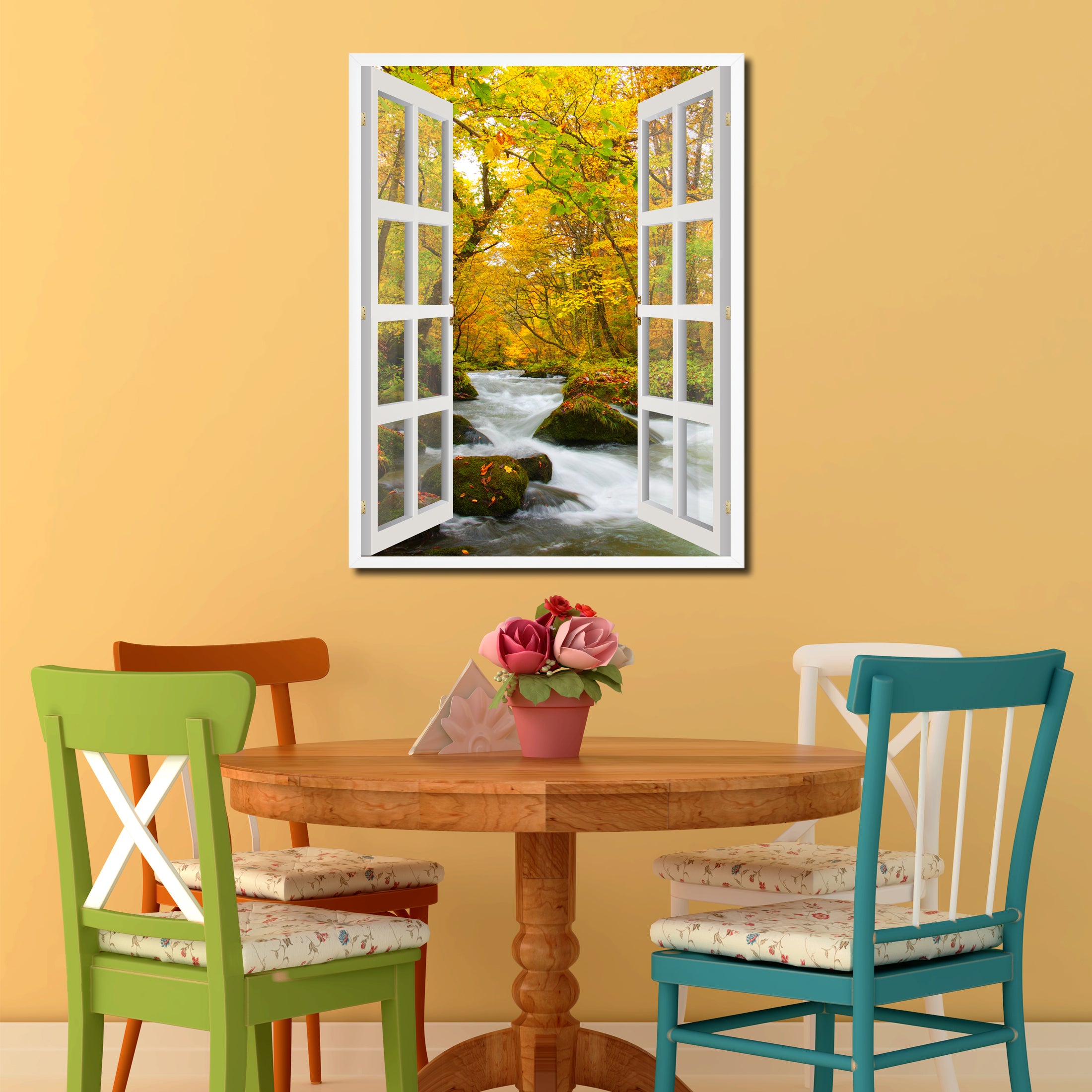Autumn River Picture French Window Canvas Print with Frame Gifts Home Decor Wall Art Collection