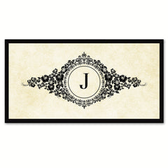 Alphabet Letter J White Canvas Print, Black Custom Frame