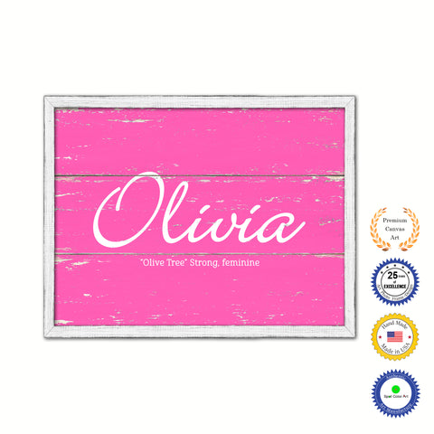 Olivia Name Plate White Wash Wood Frame Canvas Print Boutique Cottage Decor Shabby Chic