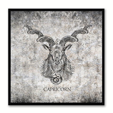 Zodiac Capricorn Horoscope Black Canvas Print, Black Custom Frame