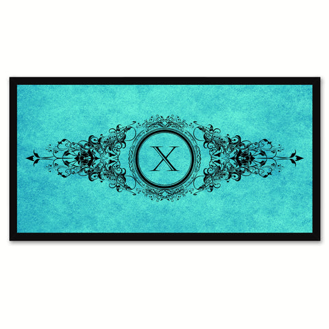 Alphabet Letter X Aqua Canvas Print, Black Custom Frame