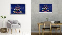 North Dakota State Flag Shabby Chic Gifts Home Decor Wall Art Canvas Print, White Wash Wood Frame