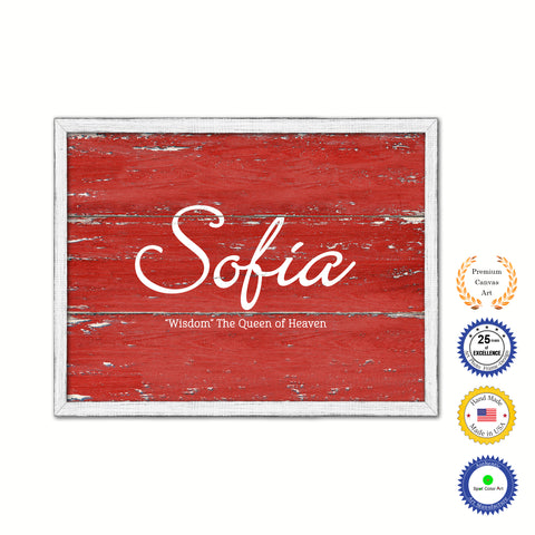 Sofia Name Plate White Wash Wood Frame Canvas Print Boutique Cottage Decor Shabby Chic