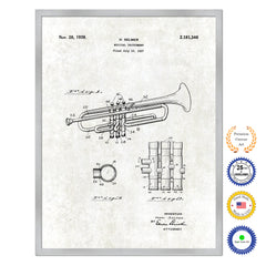 1939 Trumpet Musical Instrument Old Patent Art Print on Canvas Custom Framed Vintage Home Decor Wall Decoration Great for Gifts
