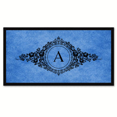 Alphabet Letter A Blue Canvas Print, Black Custom Frame